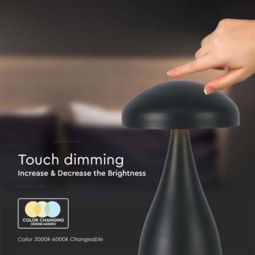 LED Dimbar uppladdningsbar touch bordslampa LED/1W/5V 3000-6000K 1800 mAh svart