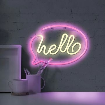 LED Neon väggdekoration HELLO LED/3W/3xAA USB rosa