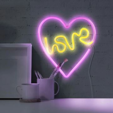 LED Neon väggdekoration LOVE LED/3W/3xAA rosa