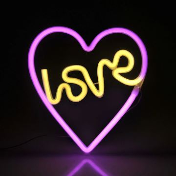 LED Neon väggdekoration LOVE LED/3W/3xAA rosa