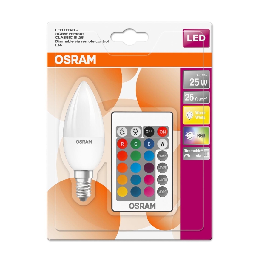 LED RGBW Dimbar glödlampa STAR E14/4,5W/230V 2700K + RC – Osram
