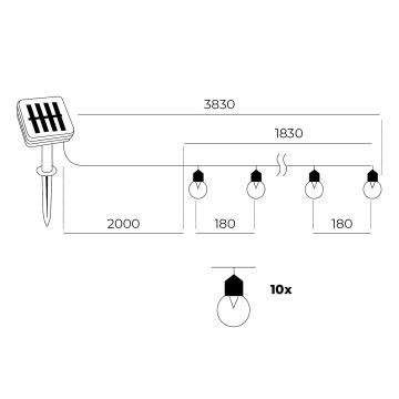 LED - Solar kedja 10xLED/0,12W/1,2V 1xAA IP44 6000K