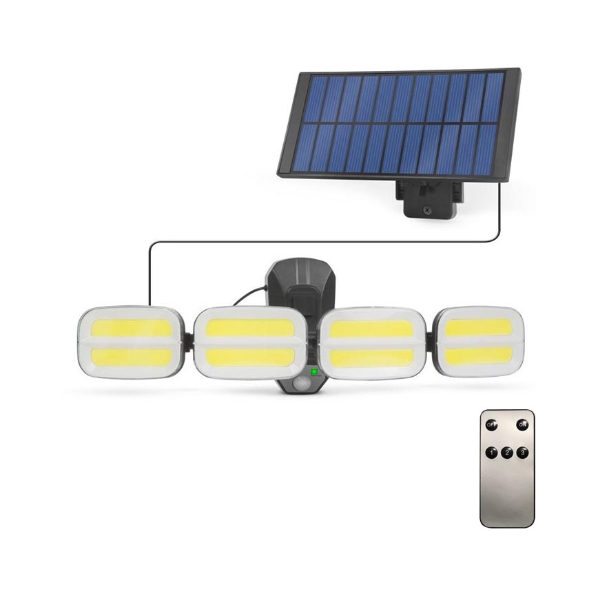 LED Solární reflektor med sensor  4xLED/2,5W/6V IP65 + fjärrkontroll