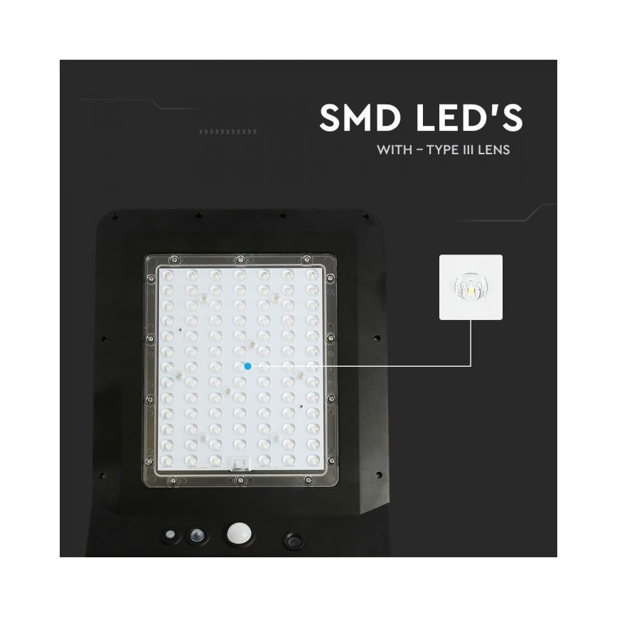 LED Solcellsgatulampa med sensor LED/40W/9,6V IP65 6000K + fjärrkontroll