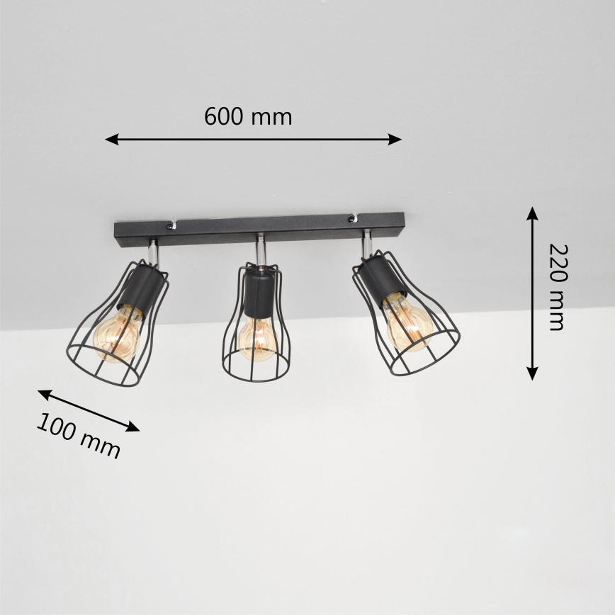 LED Spotlight  TUBE II 3xE27/60W/230V svart