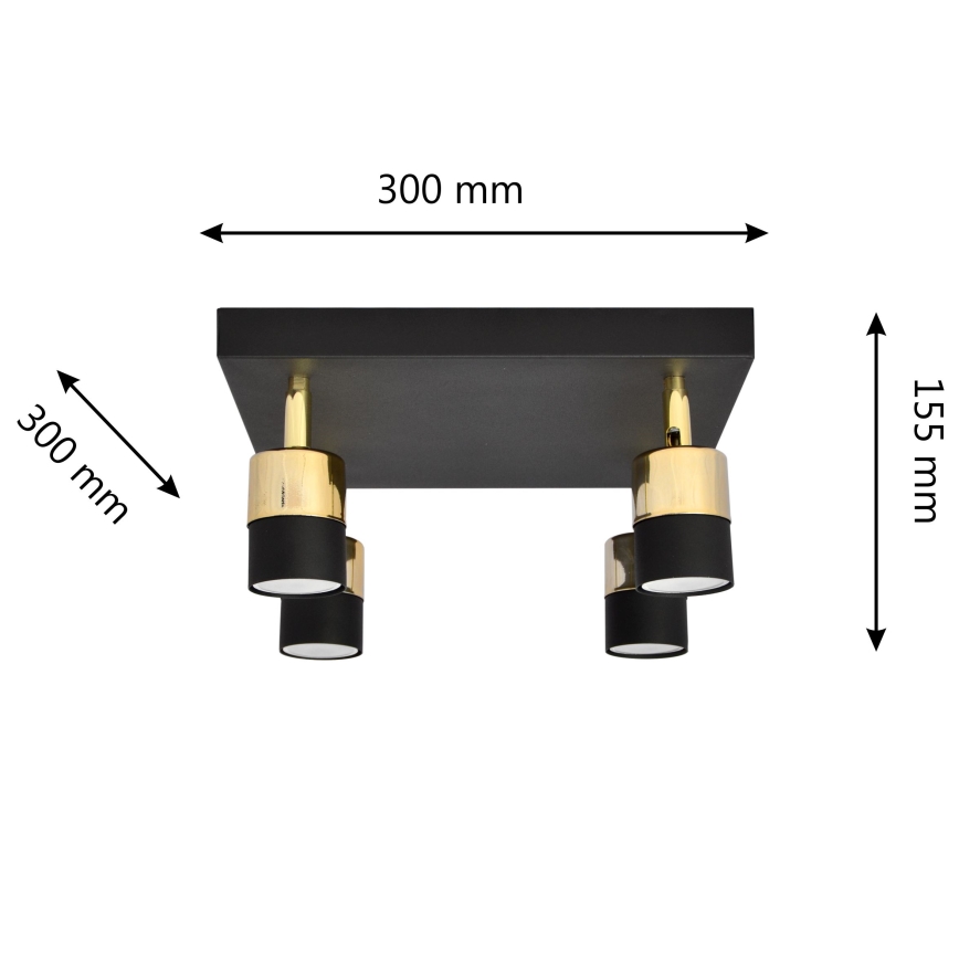 LED spotlight TUBSSON 4xGU10/4,8W/230V svart/guld