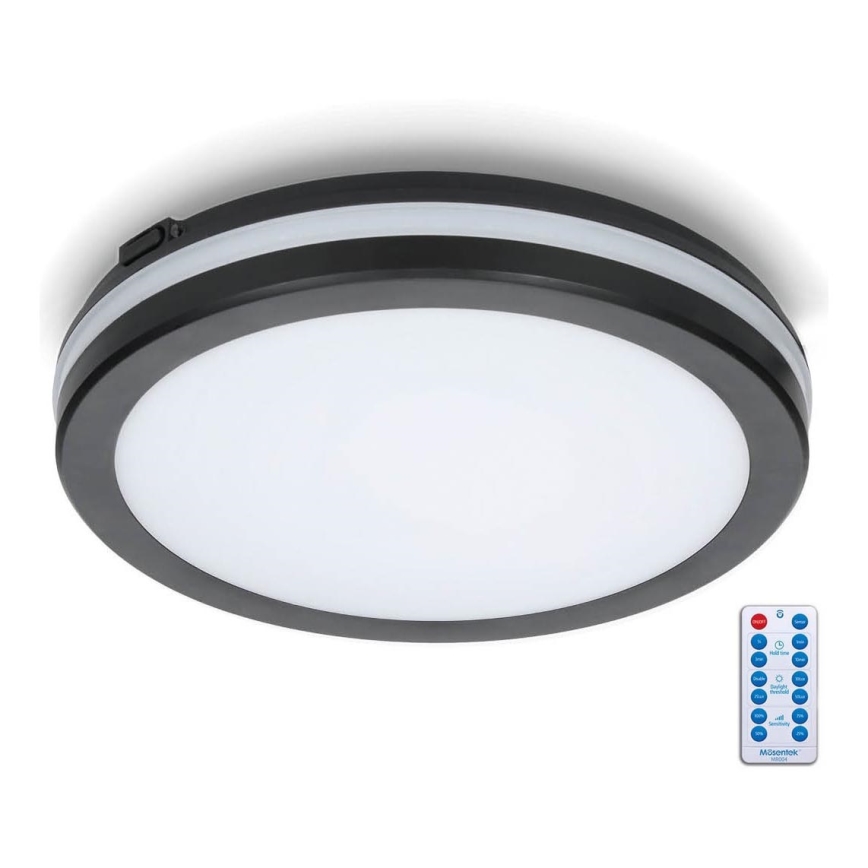 LED taklampa för badrum med sensor LED/18W/230V 3000/4000/6500K IP65 diameter 30 cm svart + fjärrkontroll