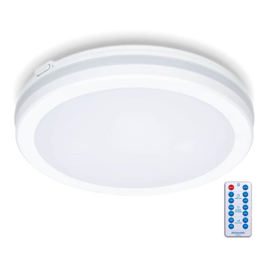 LED taklampa för badrum med sensor LED/18W/230V 3000/4000/6500K IP65 diameter 30 cm vit + fjärrkontroll