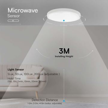 LED taklampa för badrum med sensor SAMSUNG CHIP LED/18W/230V IP44 3000K diameter 29 cm vit + fjärrkontroll