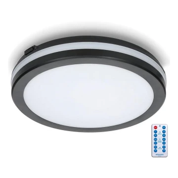 LED taklampa för badrum med sensor LED/24W/230V 3000/4000/6500K IP65 diameter 30 cm svart + fjärrkontroll