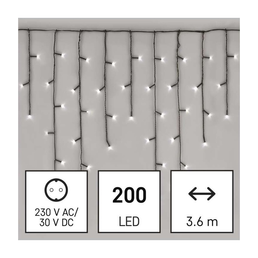 LED utomhus julkedja  200xLED/8 funktioner 8,6m IP44 kall vit 