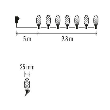 LED utomhus julkedja  50xLED/8 funktioner 14,8m IP44 flerfärgade