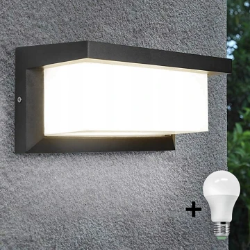 LED vägglampa för utomhusbruk med glödlampa med skymningssensor NEELY 1xE27/9W/230V IP54 antracit