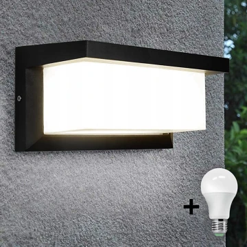 LED vägglampa för utomhusbruk med glödlampa med skymningssensor NEELY 1xE27/9W/230V IP54 svart