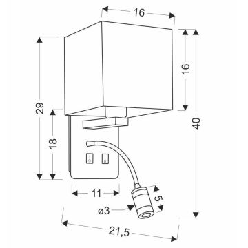 LED vägglampa  MAGNUM 1xE27/40W/230V + LED/3W vit