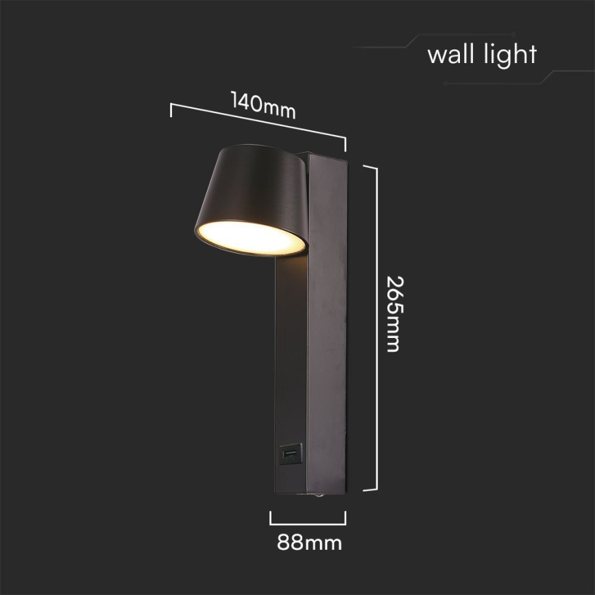 LED väggspotlight med USB-port LED/8W/230V 3000K