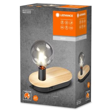 Ledvance - Bordslampa med touch med USB connector DECOR WOOD 1xE27/8W/230V gummifikon