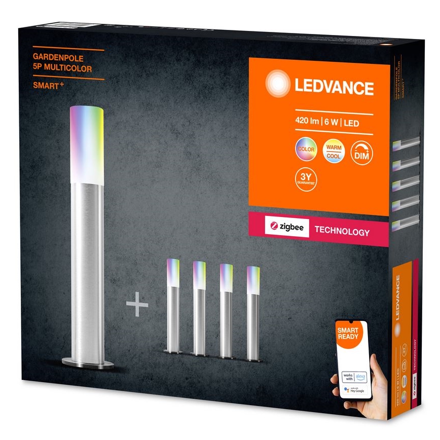 Ledvance - KIT 5x LED RGBW Ljusreglerad utomhus lampa SMART+ GARDENPOLE LED/6W/230V IP44