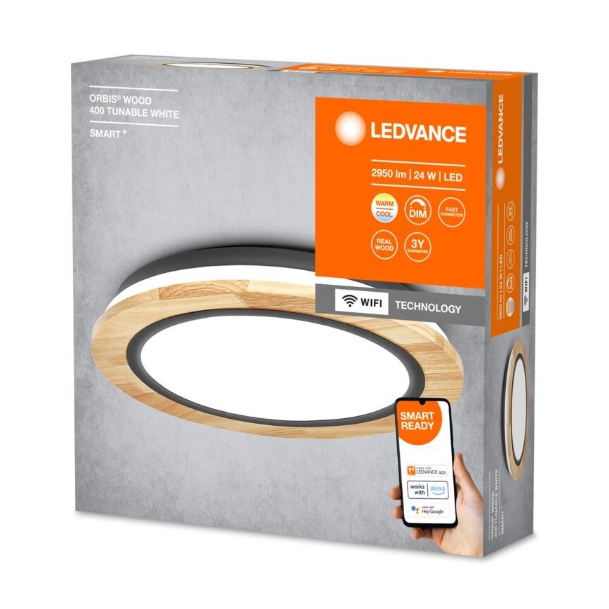 Ledvance - LED Dimbar taklampa SMART+ ORBIS WOOD LED/24W/230V 2700-6500K ek Wi-Fi