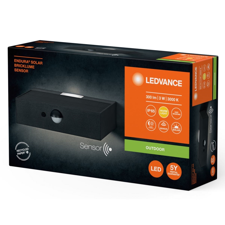 Ledvance - LED solcell väggbelysning med sensor ENDURA SOLAR LED/3W/4,2V IP65