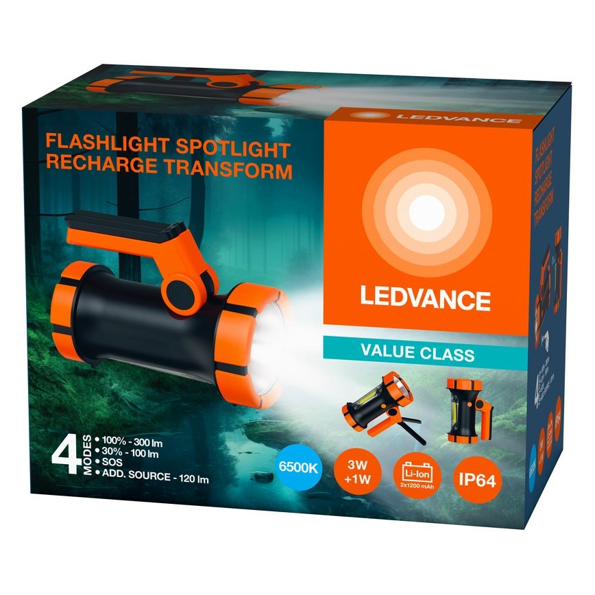 Ledvance - LED uppladdningsbar ficklampa med en strömbank FLASHLIGHT LED/3W/5V IP64 2400mAh