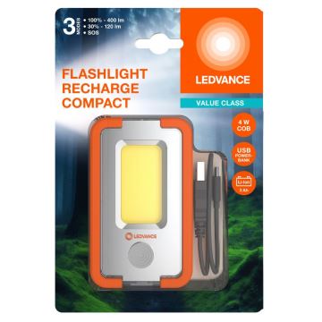 Ledvance - LED uppladdningsbar ficklampa med en strömbank FLASHLIGHT LED/4W/5V 3000mAh IPX2