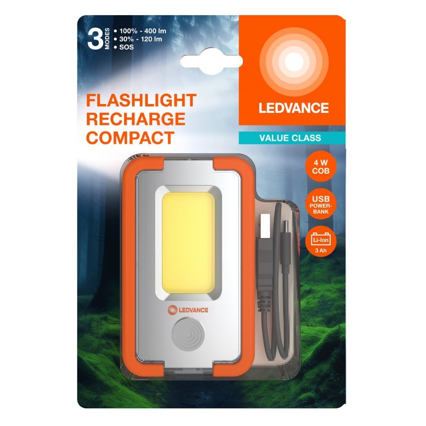 Ledvance - LED uppladdningsbar ficklampa med en strömbank FLASHLIGHT LED/4W/5V 3000mAh IPX2