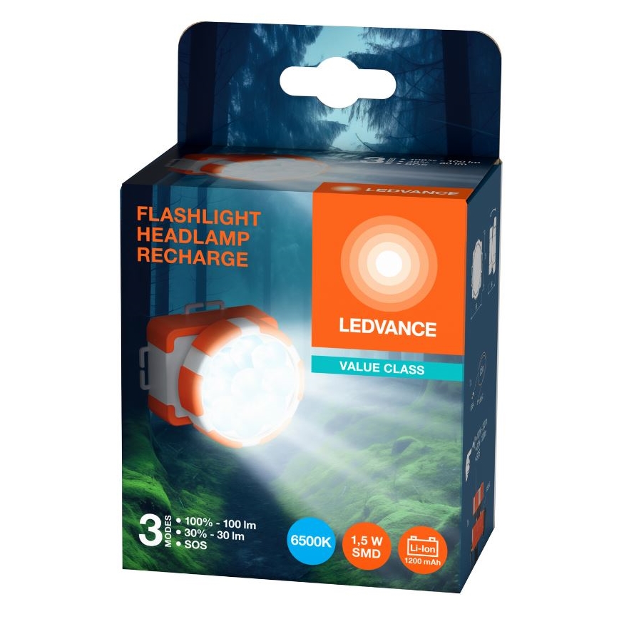 Ledvance - LED uppladdningsbar pannlampa FLASHLIGHT LED/1,5W/5V 1200mAh