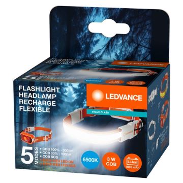 Ledvance - LED uppladdningsbar pannlampa FLASHLIGHT LED/3W/5V 1000mAh