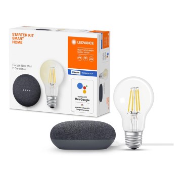 Ledvance - Smart högtalare Google Nest Mini + LED Ljusreglerad glödlampa SMART+ A60 E27/6,5W/230V 2700K