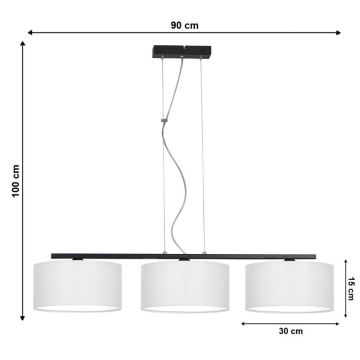 Ljuskrona med snöre ASTRA 3xE27/60W/230V vit