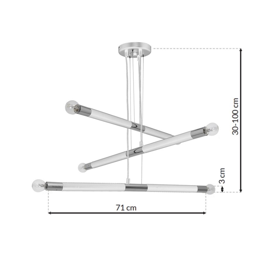 Ljuskrona med snöre BASTONE Vit 6xE14/40W/230V