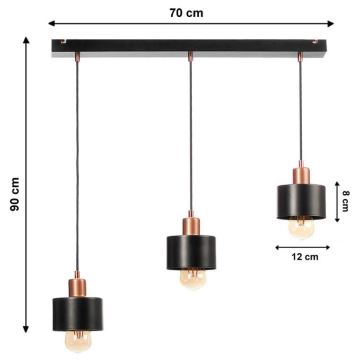 Ljuskrona med snöre BODO 3xE27/60W/230V