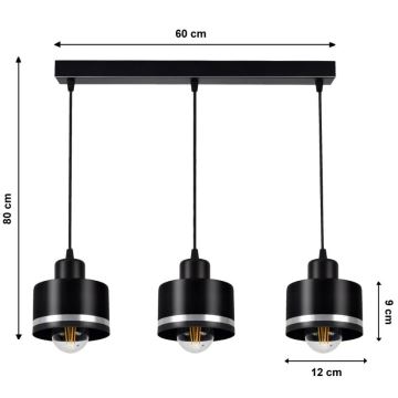 Ljuskrona med snöre BODO SILVER 3xE27/60W/230V