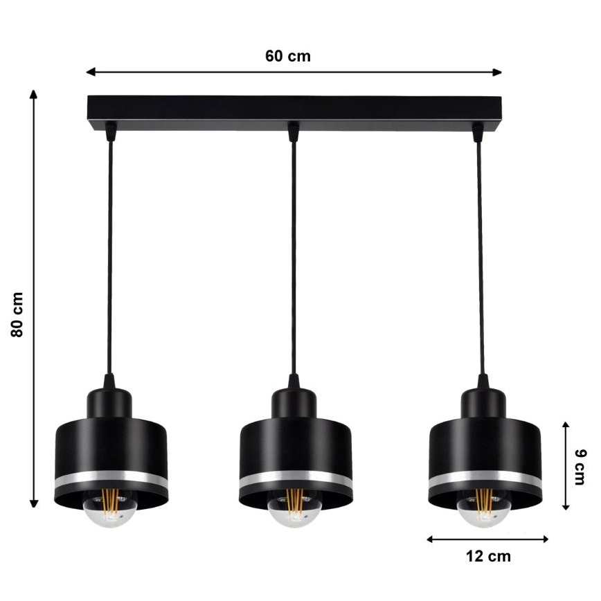 Ljuskrona med snöre BODO SILVER 3xE27/60W/230V