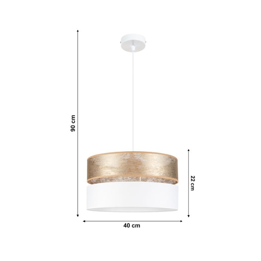 Ljuskrona med snöre LIMA 1xE27/60W/230V vit/guld