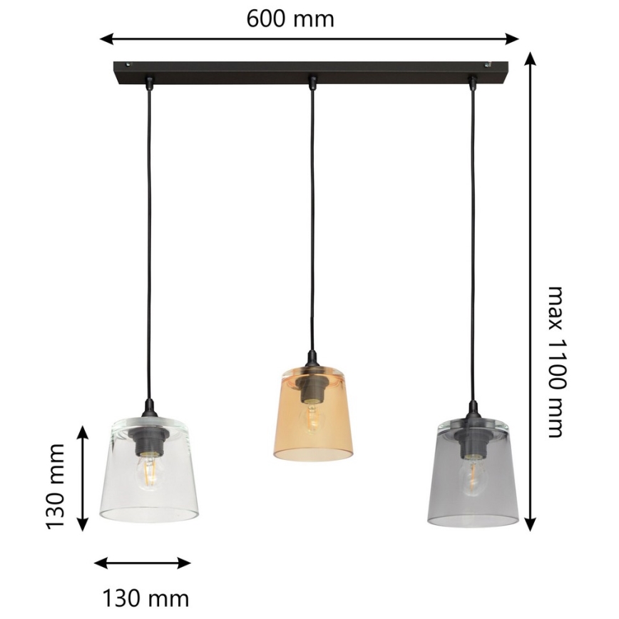 Ljuskrona med snöre LUCEA 3xE27/60W/230V