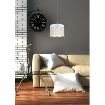 Ljuskrona med textilsladd ALDO 1xE27/60W/230V diameter 20 cm vit