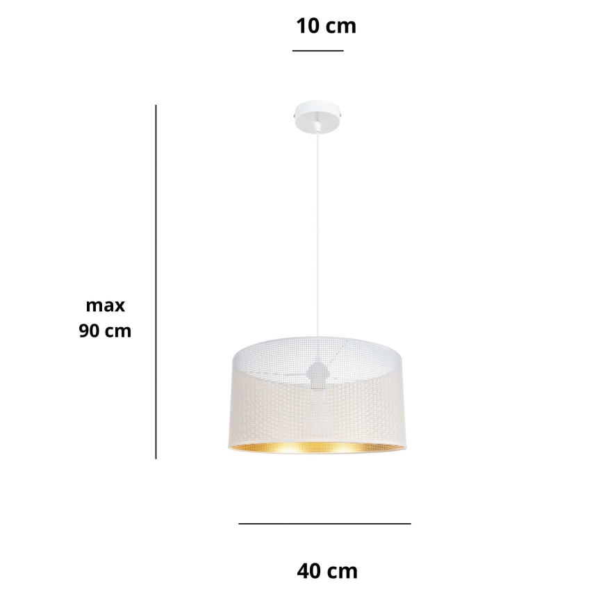 Ljuskrona med textilsladd ALDO 1xE27/60W/230V diameter 40 cm vit