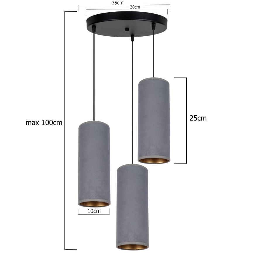 Ljuskrona med textilsladd AVALO 3xE27/60W/230V diameter 35 cm grå