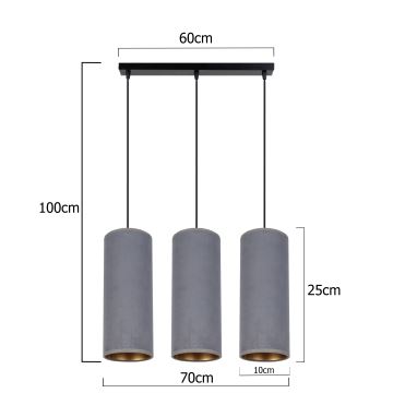 Ljuskrona med textilsladd AVALO 3xE27/60W/230V grå