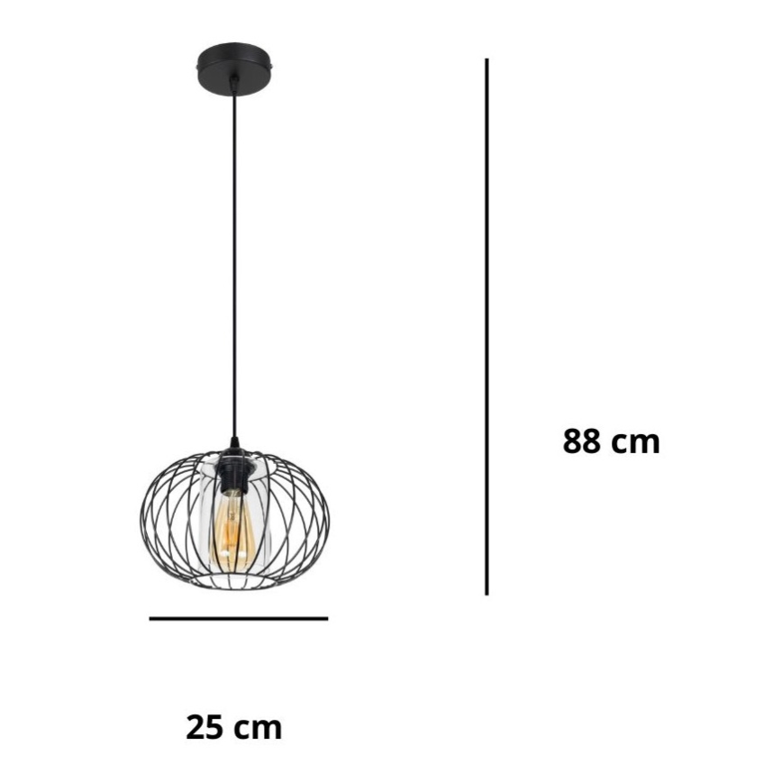 Ljuskrona med textilsladd CORRINI 1xE27/60W/230V diameter 25 cm svart/genomskinlig