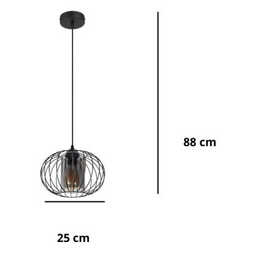 Ljuskrona med textilsladd CORRINI 1xE27/60W/230V diameter 25 cm svart/grå