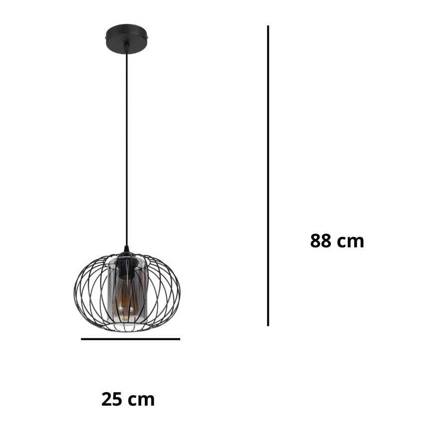 Ljuskrona med textilsladd CORRINI 1xE27/60W/230V diameter 25 cm svart/grå