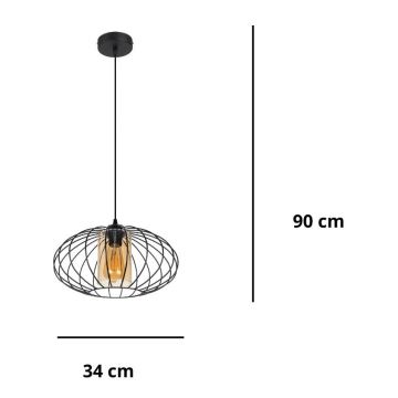 Ljuskrona med textilsladd CORRINI 1xE27/60W/230V diameter 34 cm svart/beige