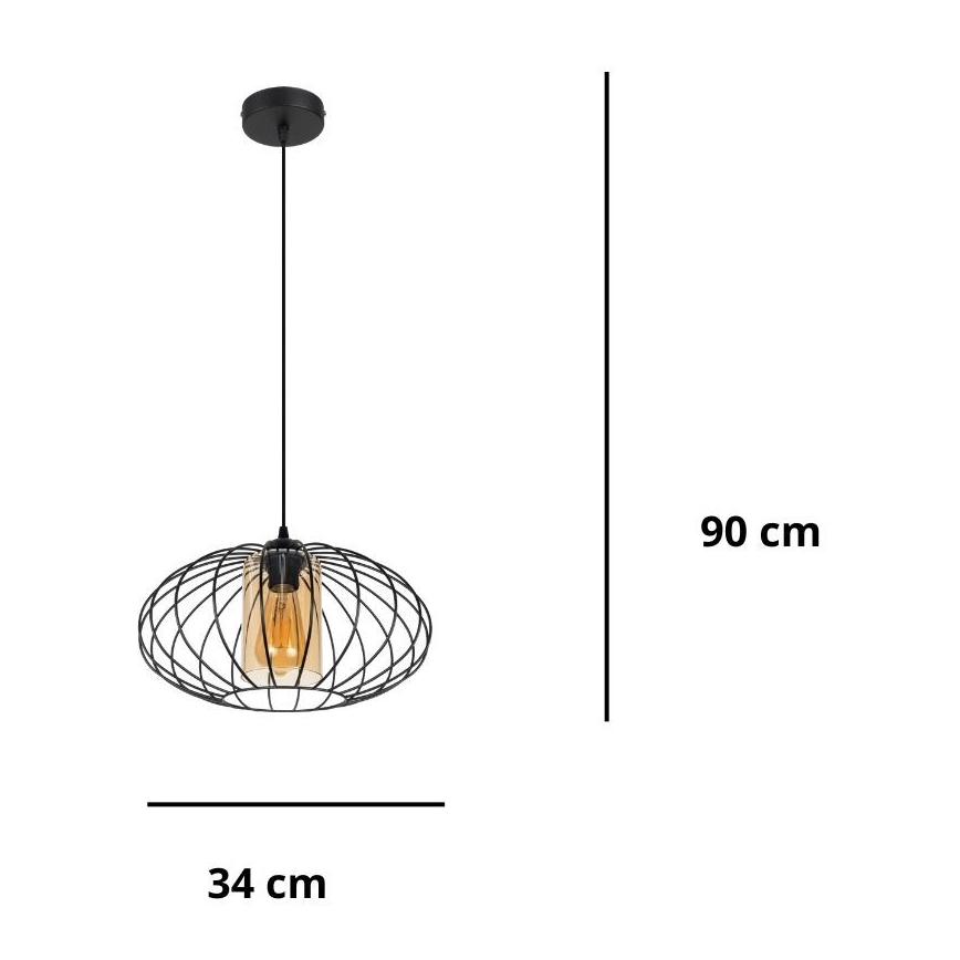 Ljuskrona med textilsladd CORRINI 1xE27/60W/230V diameter 34 cm svart/beige