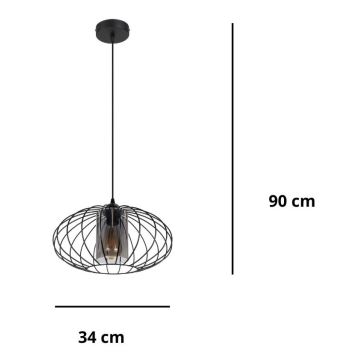 Ljuskrona med textilsladd CORRINI 1xE27/60W/230V diameter 34 cm svart/grå