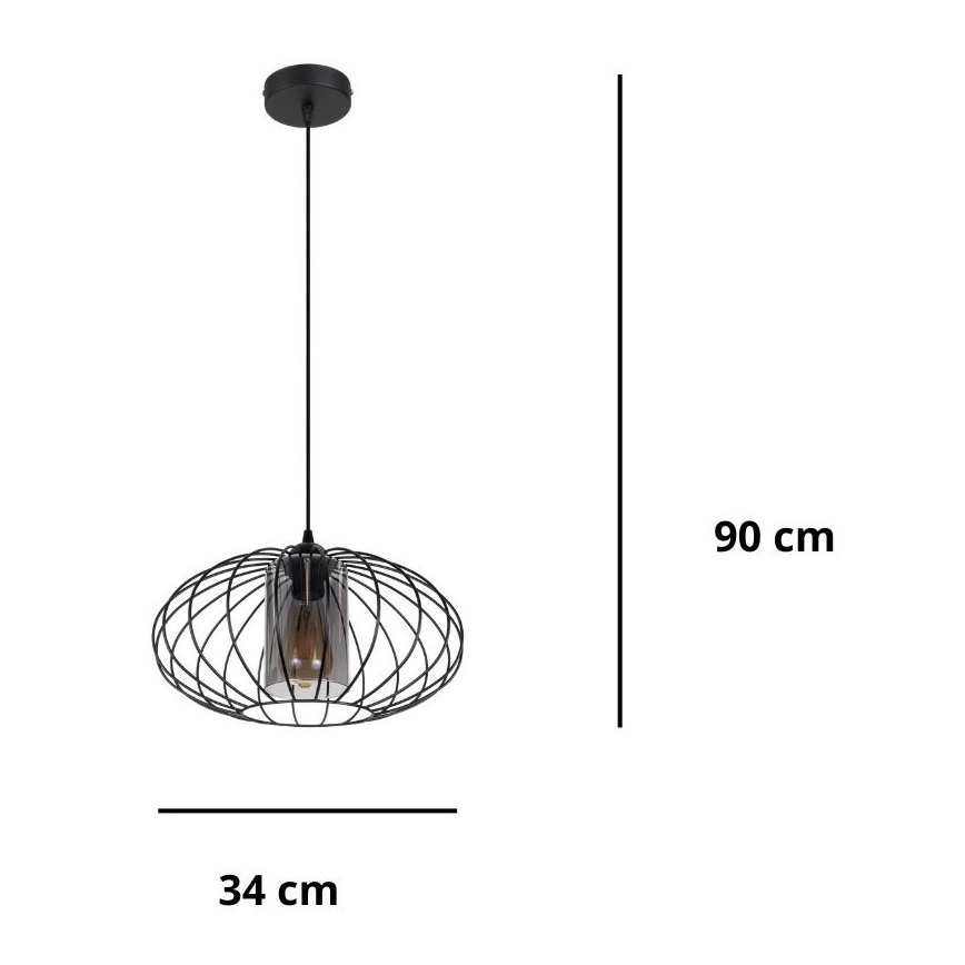 Ljuskrona med textilsladd CORRINI 1xE27/60W/230V diameter 34 cm svart/grå