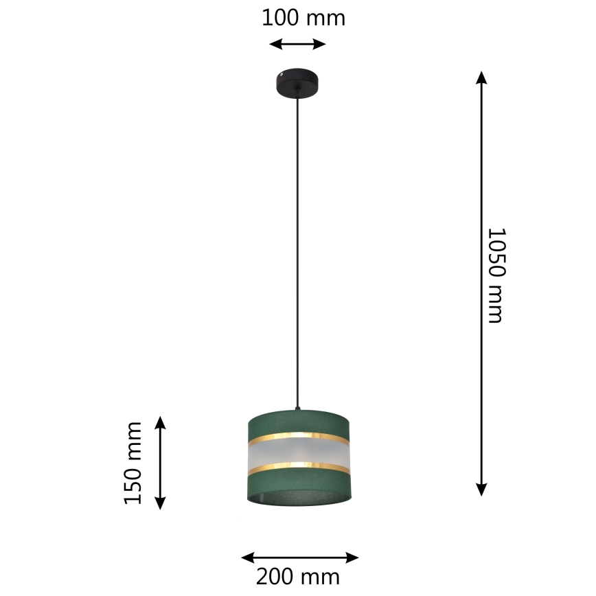 Ljuskrona med textilsladd HELEN 1xE27/60W/230V diameter 20 cm grön/guld