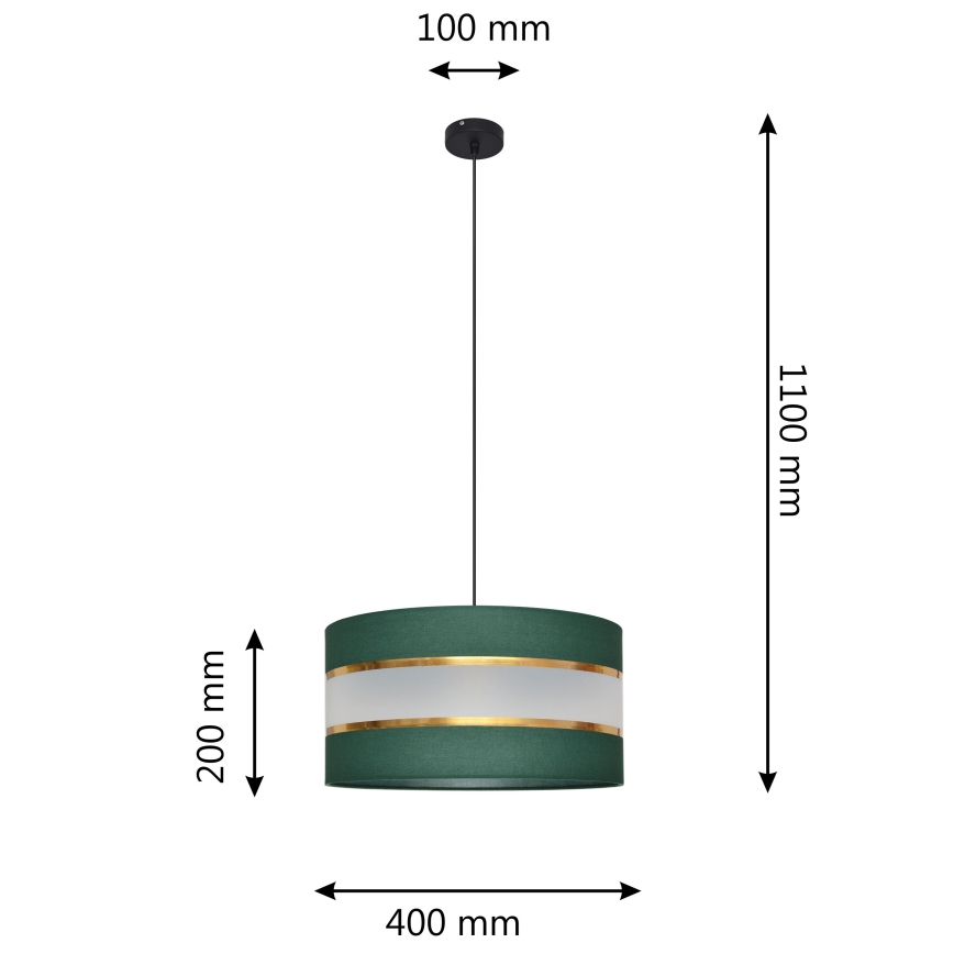 Ljuskrona med textilsladd HELEN 1xE27/60W/230V diameter 40 cm grön/guld